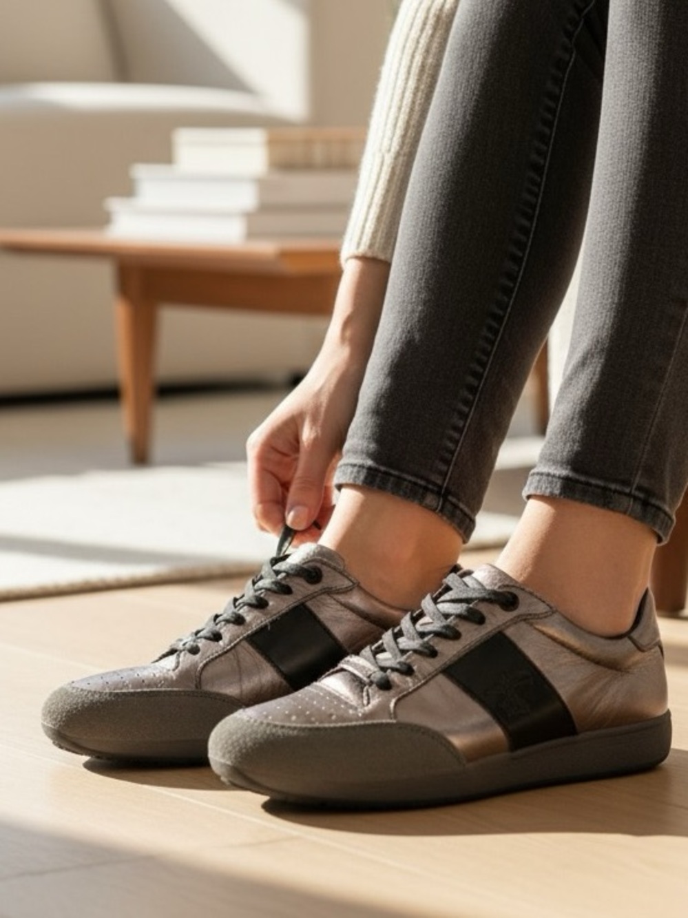 Vintage Burberry Bronze and Gray Athletic Sneakers